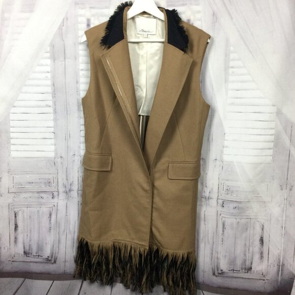 3.1 Phillip Lim Fringed Wool Long Camel Vest Small - Picture 7 of 14